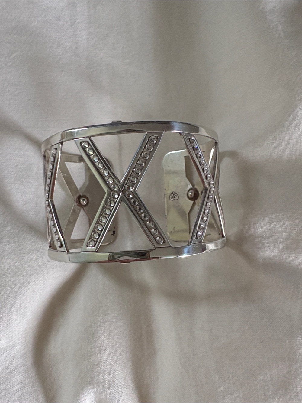 Brighton Silver X-Accent Crystal Cuff Bracelet